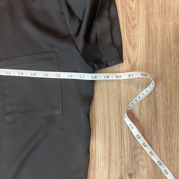 Zara Black Satin Short Sleeve Pocket Tee Size M Eyelash Hem Lightweight - Picture 10 of 11